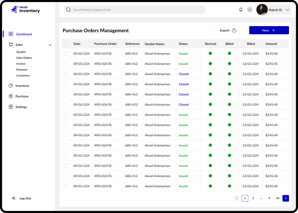 Mindx inventory purchase order management​