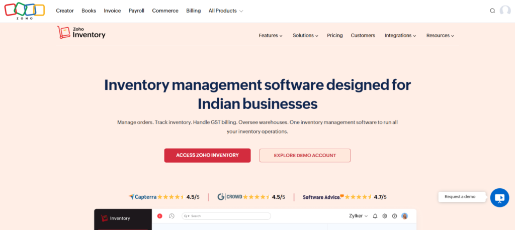 zoho inventory website